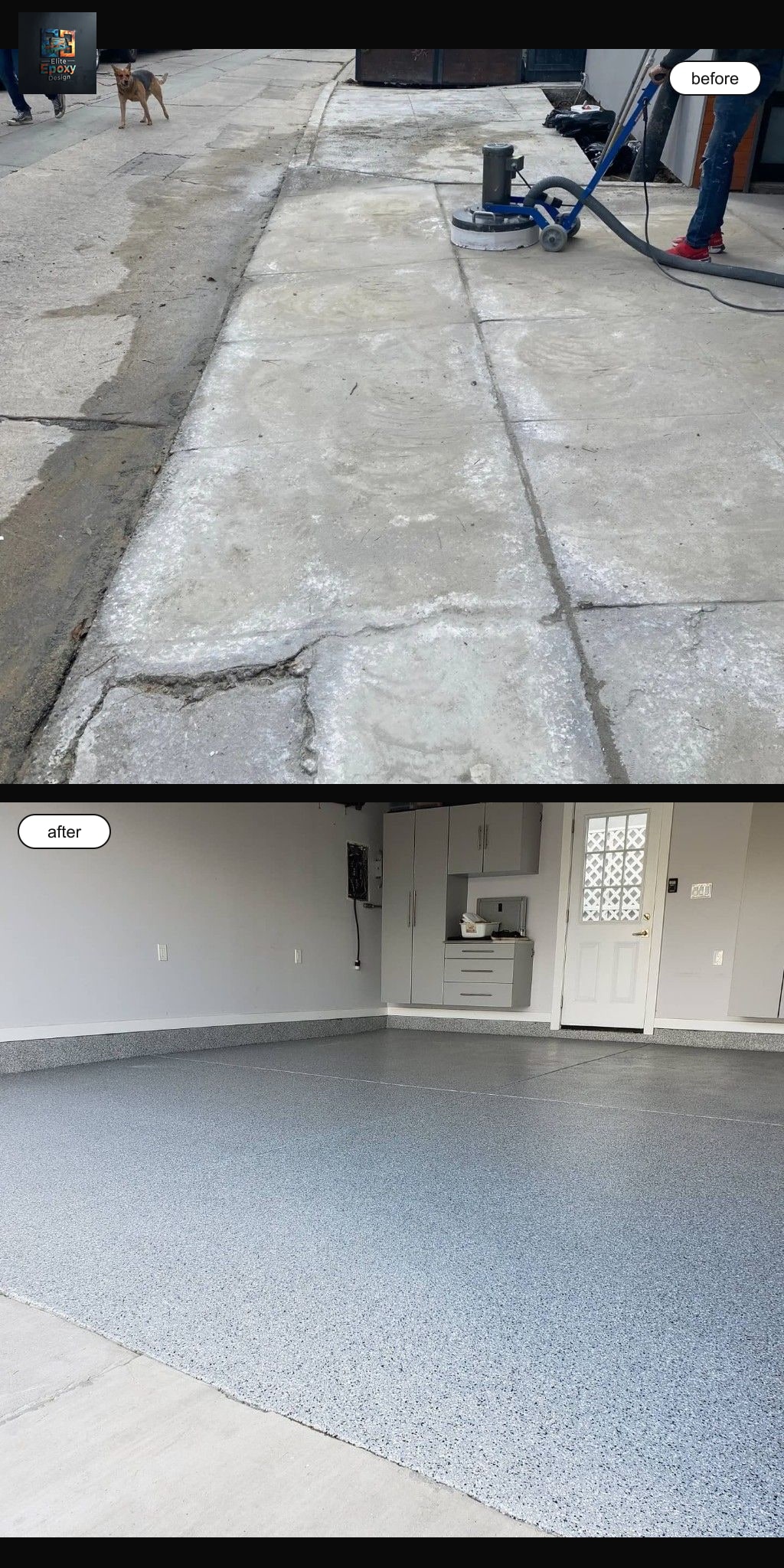 Before and after epoxy floor