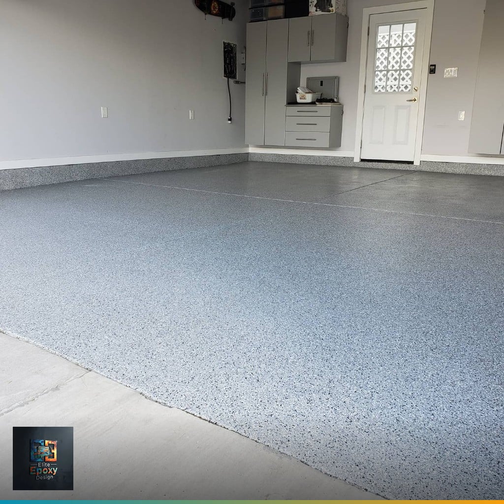 Residential garage with a finished flake epoxy floor