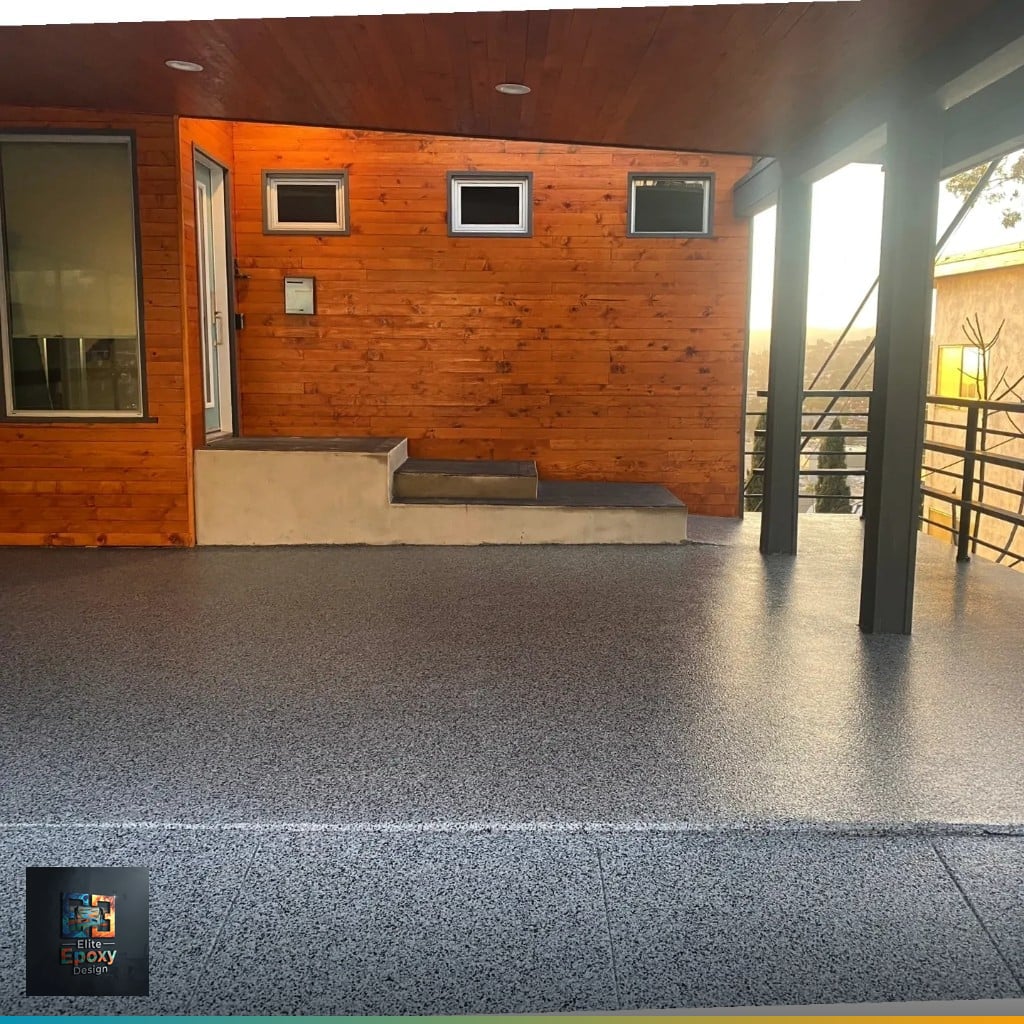 Metallic epoxy swirl floor
