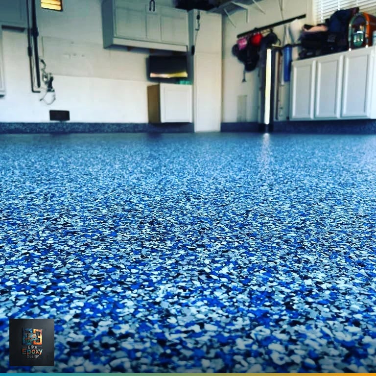 Metallic marbleized epoxy garage floor