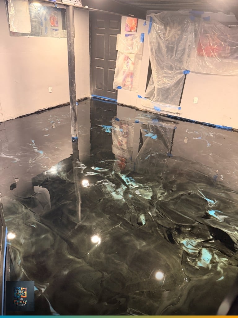 Metallic epoxy floor in a finished interior room