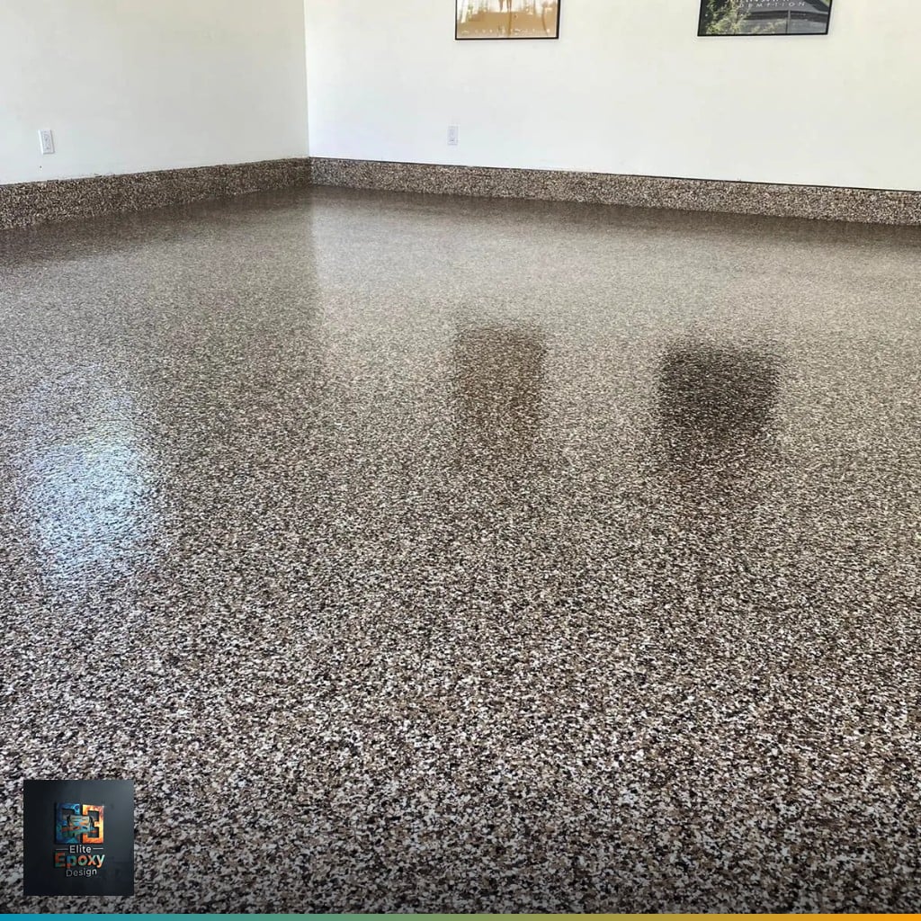 Finished high-gloss epoxy garage floor with showroom-quality shine